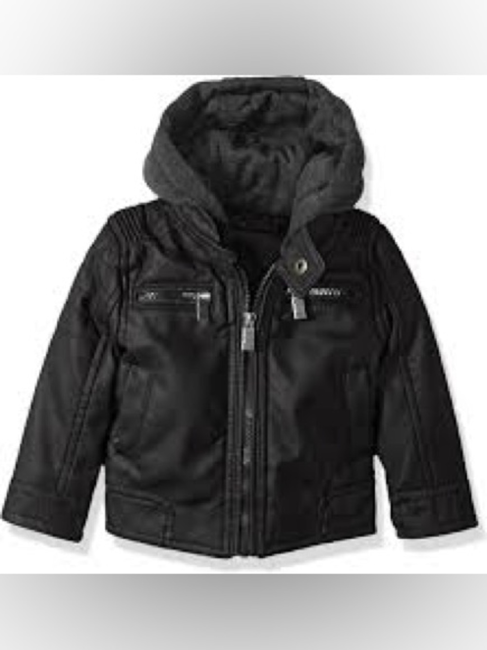 Urban Republic Toddler 3T Faux Leather Full Zip Jacket Fleece Hoodie Black